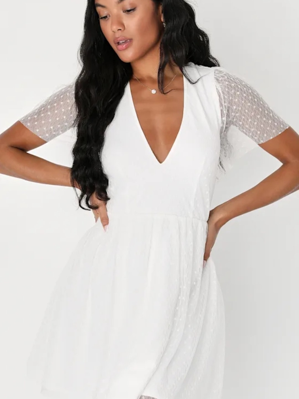 Lulu's Mini Dress with Sheer Dot Sleeves